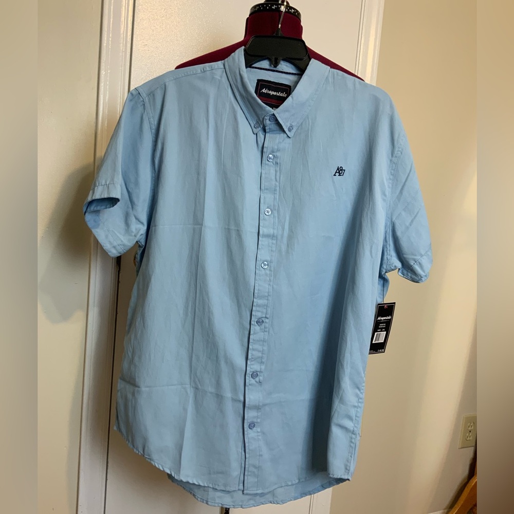 NWT Aeropostale Casual Short Sleeves Button Down Taho Blue Shirt Men’s